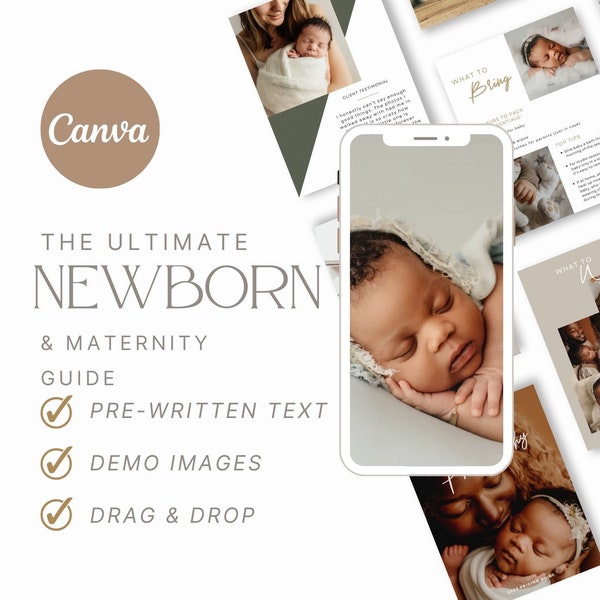 CLASSIC Newborn and Maternity Photography Canva Template: Editable Client Guide, Newborn Maternity Price Guide Digital Magazine PDF Brochure