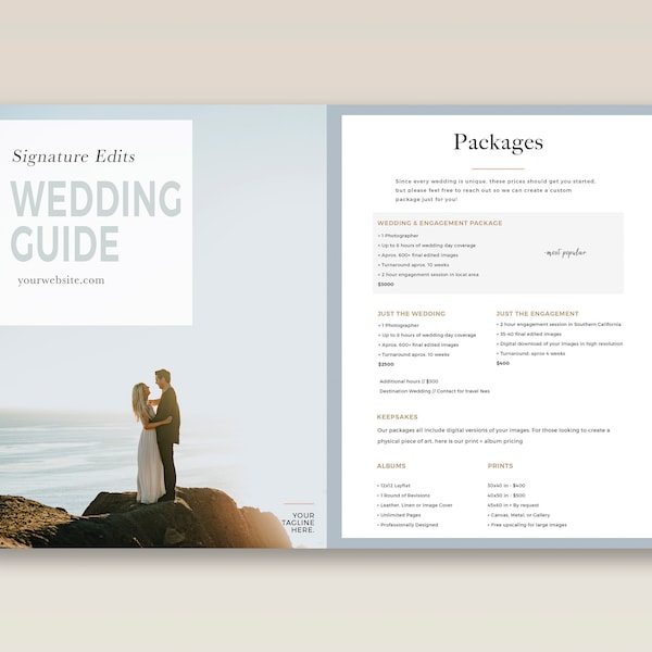 Videographer Price List Template, Wedding Price Sheet, Pricing Guide for videographers, Price Sheet, Brochure, Photoshop PSD Template