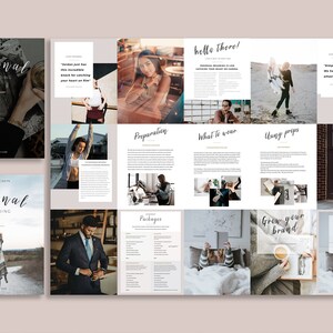 May include: A guide to personal branding with tips on preparation, what to wear, using props, and growing your brand. The guide includes images of people in various settings, including a cafe, a beach, and a bedroom.