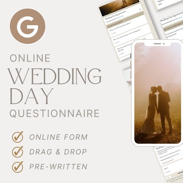 Wedding Day Timeline Questionnaire - Online Form Questionnaire, Drag & Drop Editing, Photography Google Form, Photographer Client Questions
