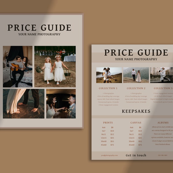 Pricing Guide Template for Wedding Photographers, Wedding Photography Packages Template, Price List, Pricing Sheet, Photoshop Template