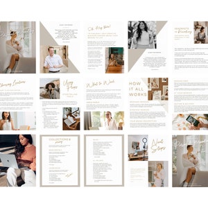 May include: A digital marketing guide with the title "Personal Branding" in a soft, elegant font. The guide features images and text blocks with headings like "Choosing Locations" and "How it all Works". The color scheme is neutral with beige and white.