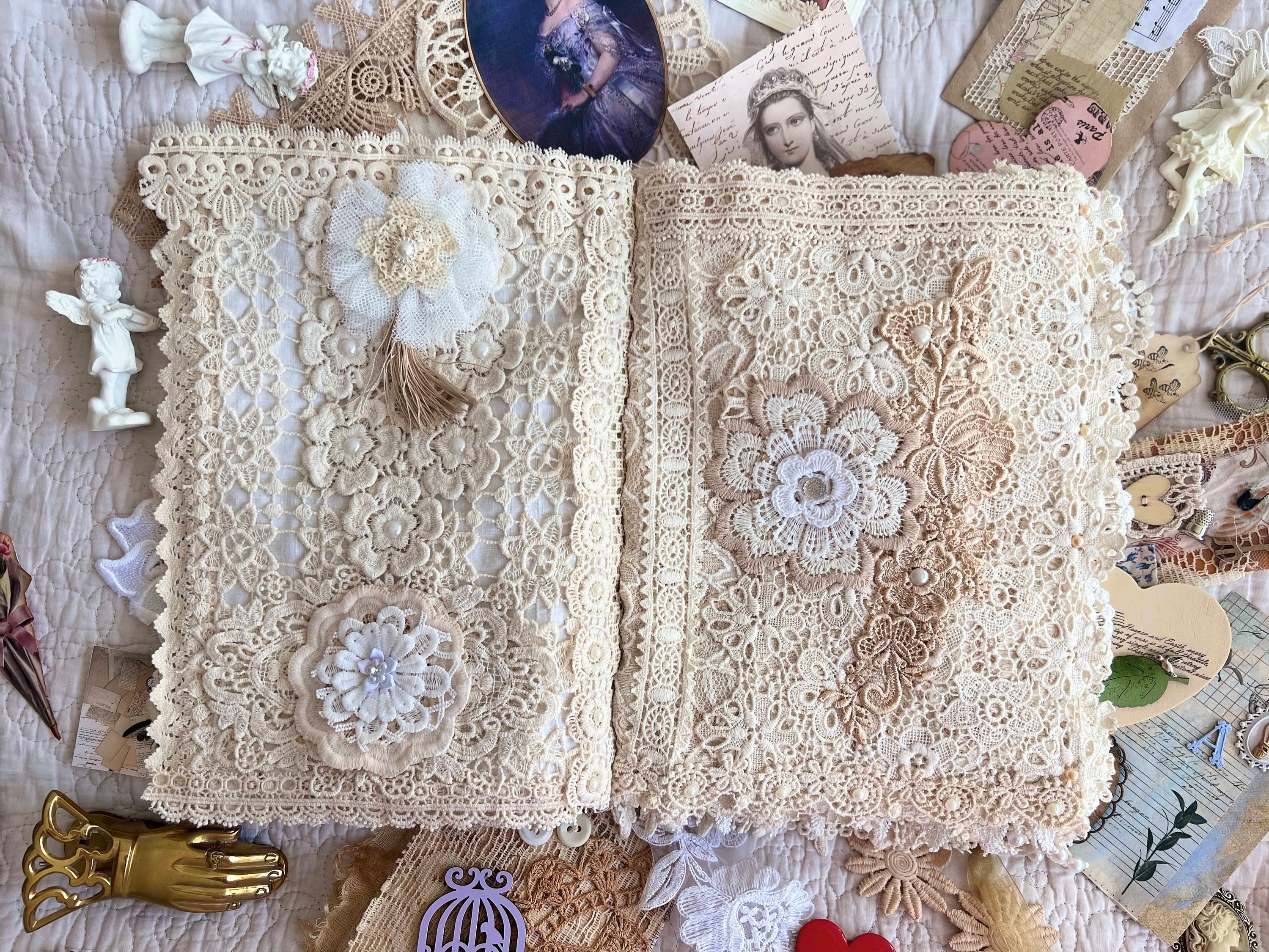 Fabric Book Vintage Crochet and Lace Fabric Book Junk - Etsy