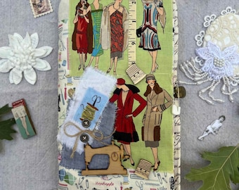 Handmade Vintage Lace Junk Journal, Sewing Fabric Book