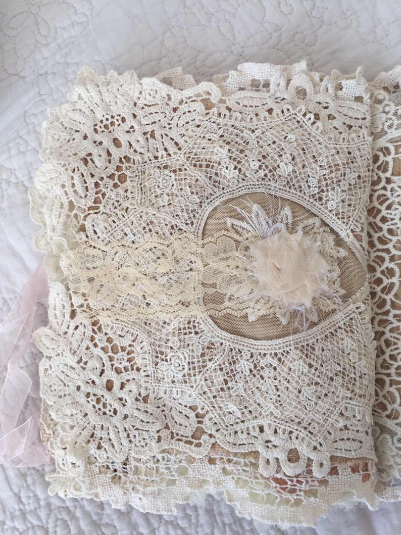 Fabric Journal, Fabric Book, Vintage Lace Fabric Junk Journal, Junk ...