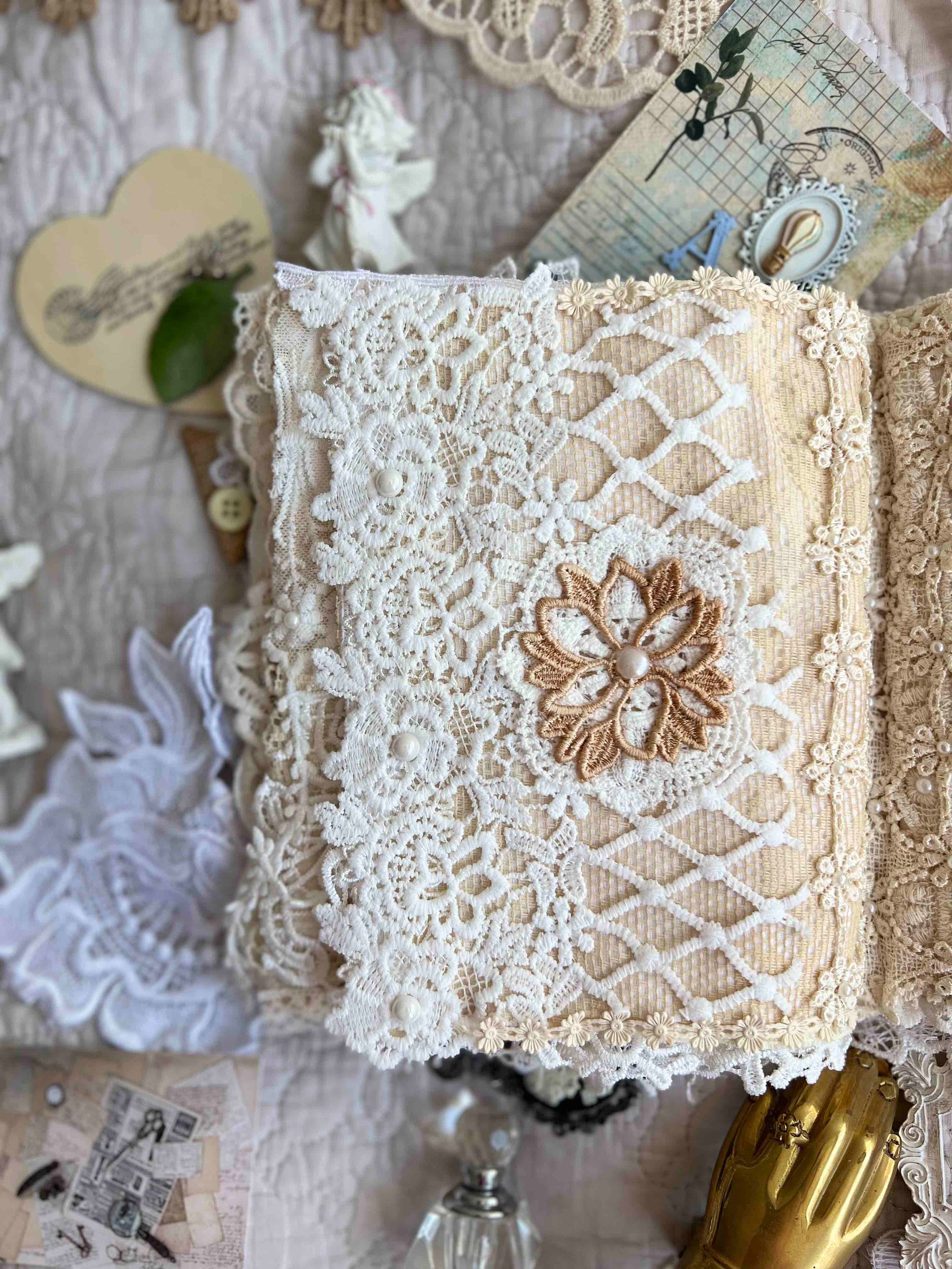 Fabric Book Vintage Crochet and Lace Fabric Book Junk - Etsy