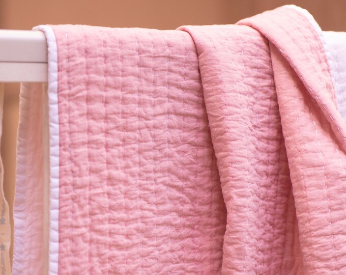 Baby Girl Quilt, Baby Nursery Quilt, Dusty Pink Crib Blanket for Girl, Handmade Baby Quilts, Baby Crib Quilts, Crib Quilt Girl
