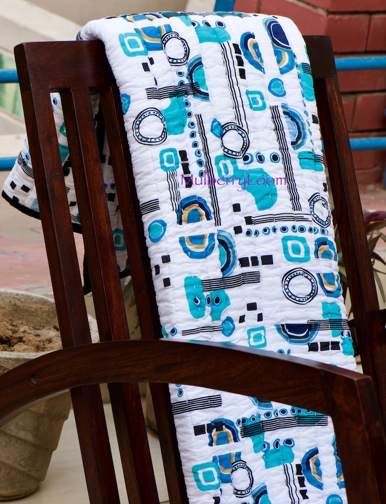Modern Baby Blanket Baby Boy Quilt Geometric Blanket Crib Blanket Turquoise