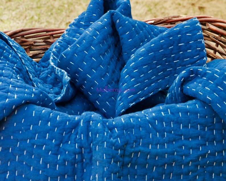 Indigo Kantha Quilt Handmade Crib Quilt Indigo Baby Blanket Etsy
