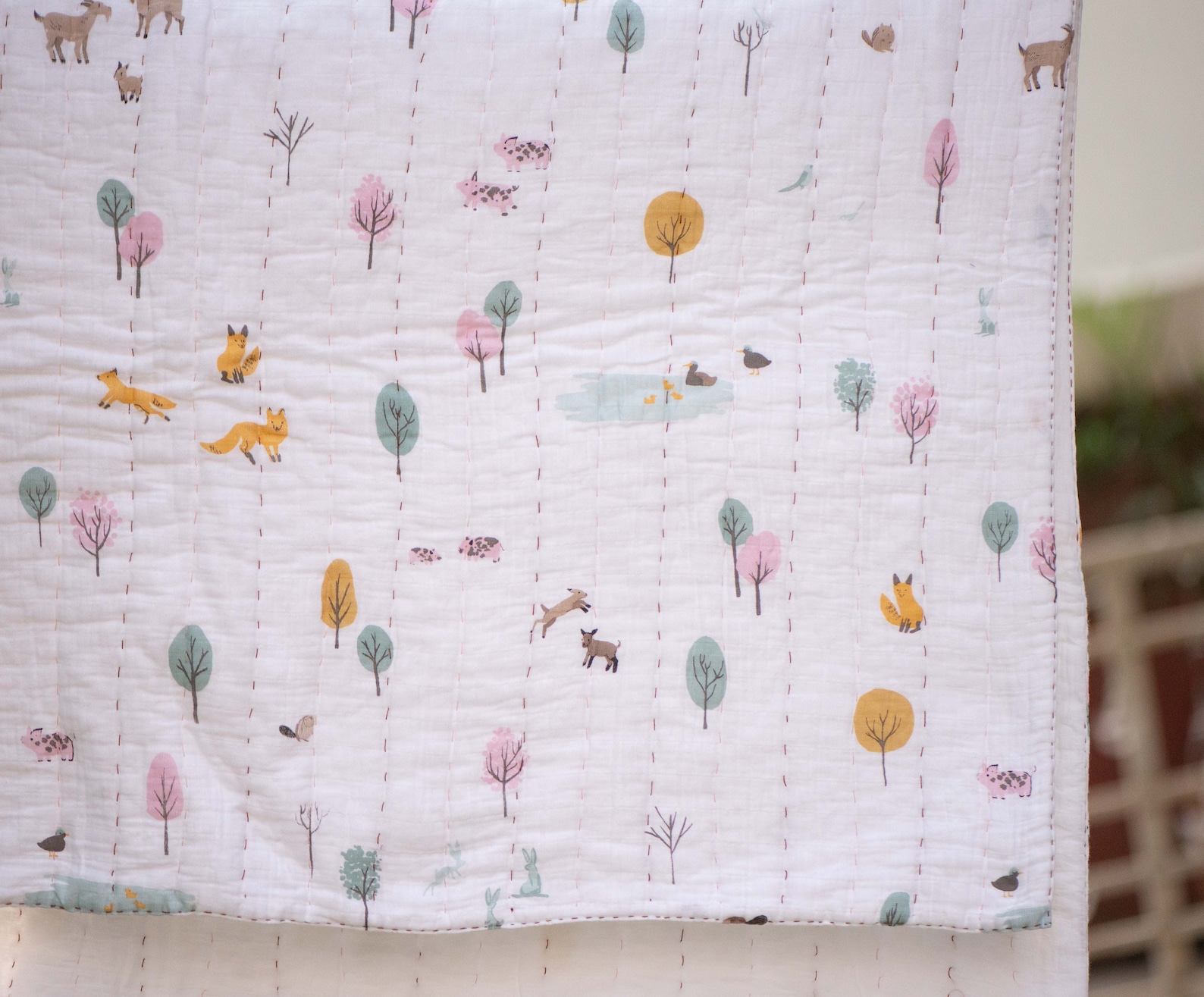 Muslin Baby Blanket Woodland Baby Quilt Farm Animal Blanket Etsy