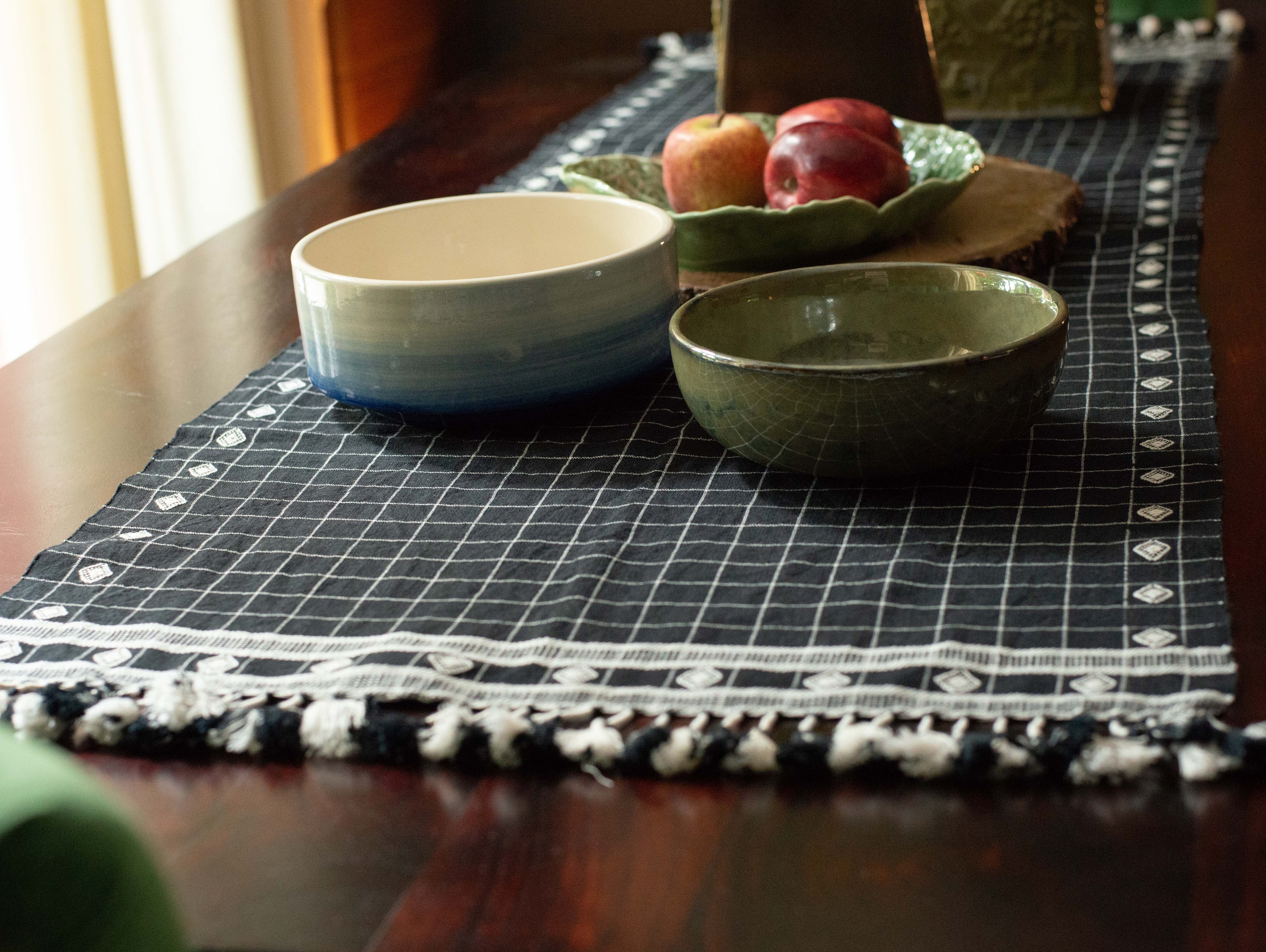 Black Table Runner Rustic Table Runner Hand Woven Table Etsy