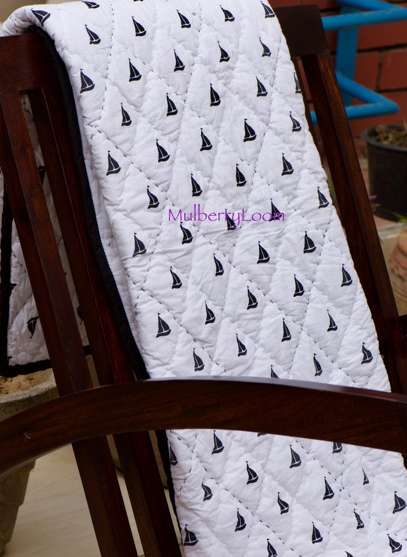 Nautical Baby Quilt Handmade Crib Quilt Boy Sailboat Blanket Etsy
