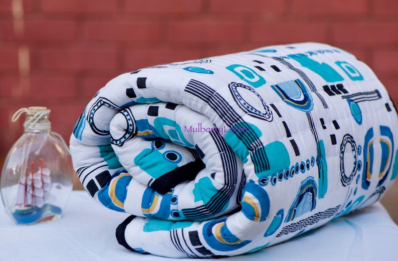 Modern Baby Blanket Baby Boy Quilt Geometric Blanket Crib Blanket Turquoise
