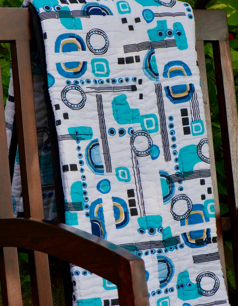 Modern Baby Blanket Baby Boy Quilt Geometric Blanket Crib Blanket Turquoise