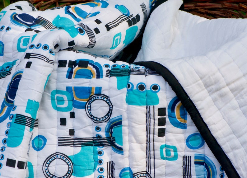 Modern Baby Blanket Baby Boy Quilt Geometric Blanket Crib Blanket Turquoise