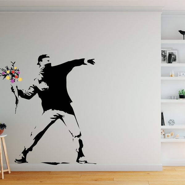 Banksy Rage - Flower Thrower - Quality Handmade Wall Decal/Sticker