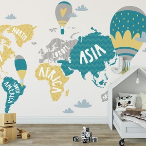 Bunte Weltkarte - Kinderwand Wandbild Peel & Stick fürs Kinderzimmer