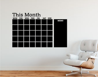 This Month Calendar - Quality Chalkboard Wall Decal - 35" wide x 22" high