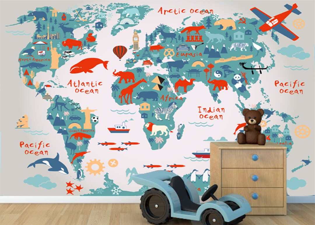 Explorer World Map - Children's Wall Mural Peel & Stick for the Nursery