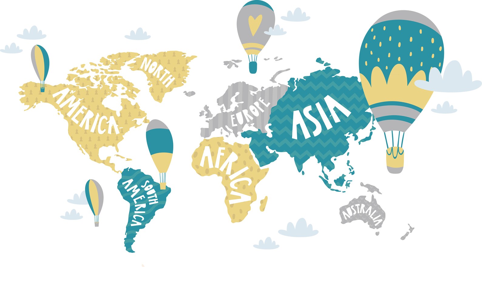 Coloured World Map Children's Wall Mural Peel &amp; Stick - Etsy