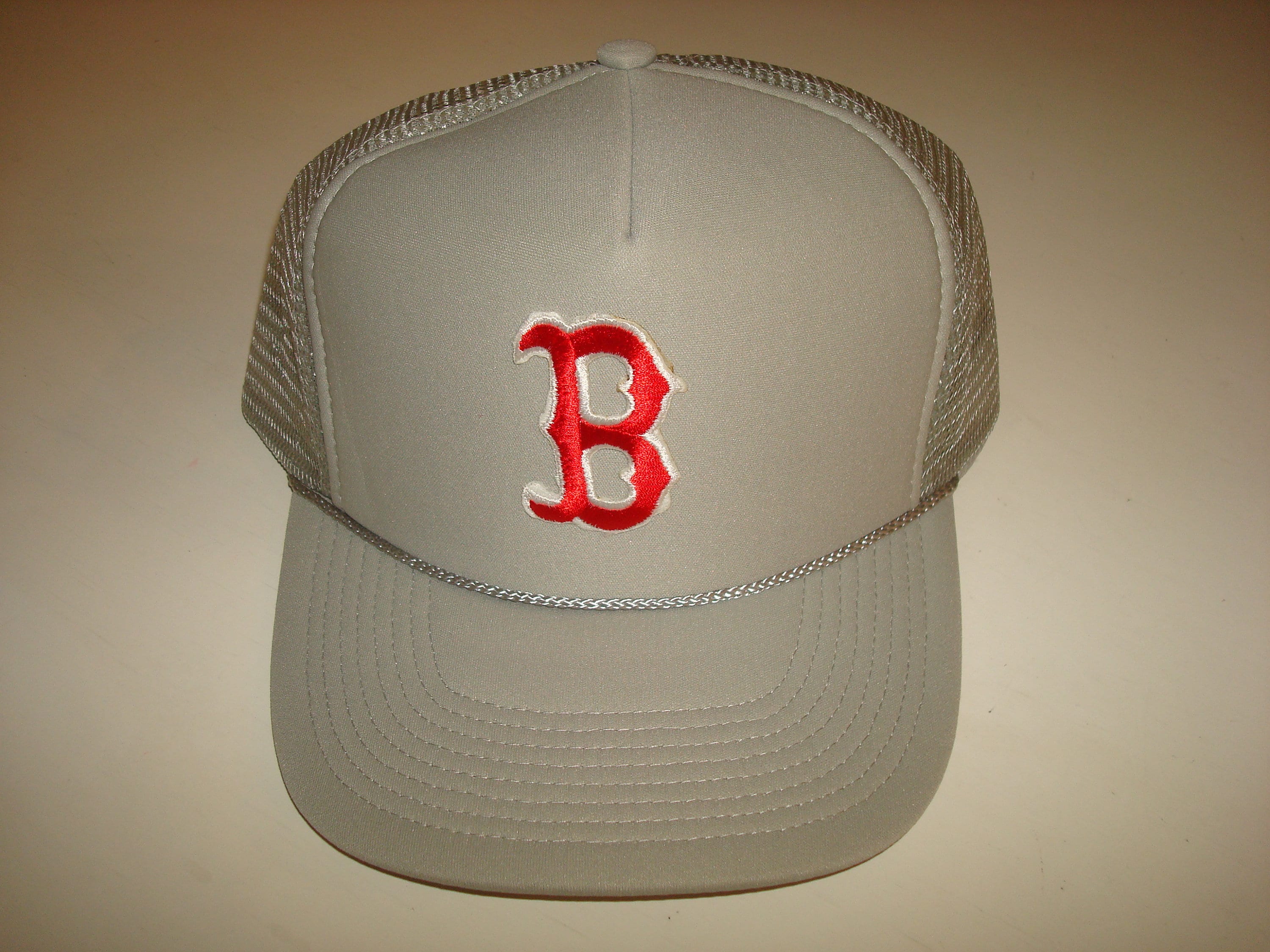 Boston Red Sox Grey Rope Trucker Snapback Script Hat Cap Vintage 90s