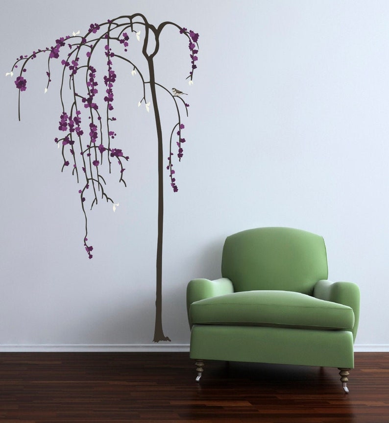 44 wide x 75 tall Purple Flowering Willow Tree Wall Decal