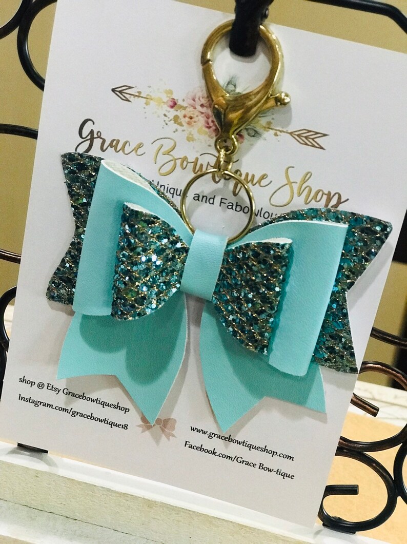 blue faux leather bow keychain Etsy