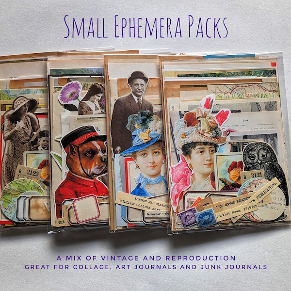 Small Ephemera Packs. Junk Journal Ephemera.  Mixed Media Supplies. Collaging Supplies. Art Journal Supplies. Scrapbooking