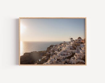 Santorini Sunset Digital Photography Print | Mediterranean Wall Art | Greece Travel Poster