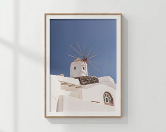 Santorini Windmills Digital Print | Mediterranean Coastal Wall Art | Printable Greece Travel Poster