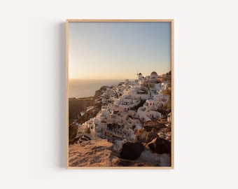 Santorini Sunset Digital Photography Print | Mediterranean Wall Art | Greece Travel Poster