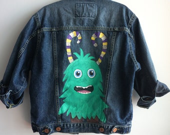 Hand Painted Kid's Denim Jacket - Monster