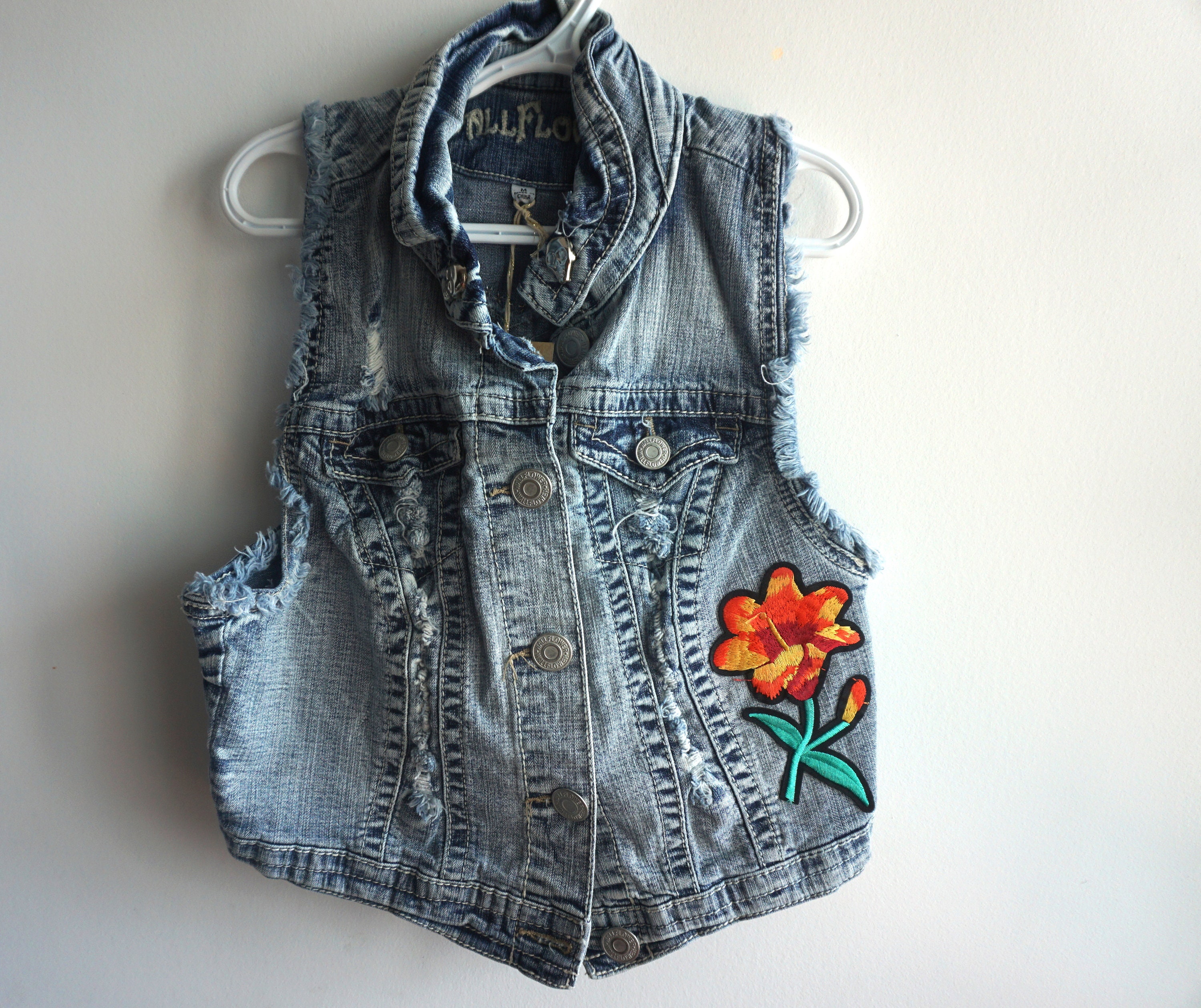 One of a Kind Hand Painted Kid's Denim Vest Hibiscus | Etsy Canada