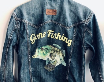 Hand Painted Men's Denim Jacket - Gone Fishing