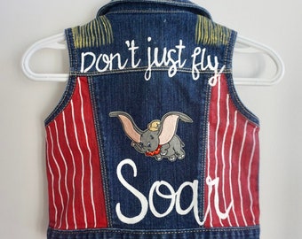 One of a Kind Hand Painted Kid's Denim Vest - Dumbo