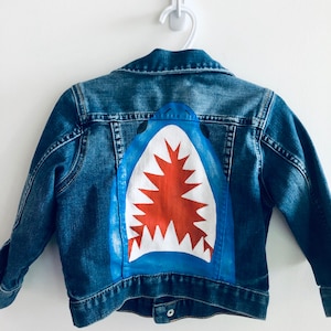 Hand Painted Kid's Denim Jacket Shark image 1