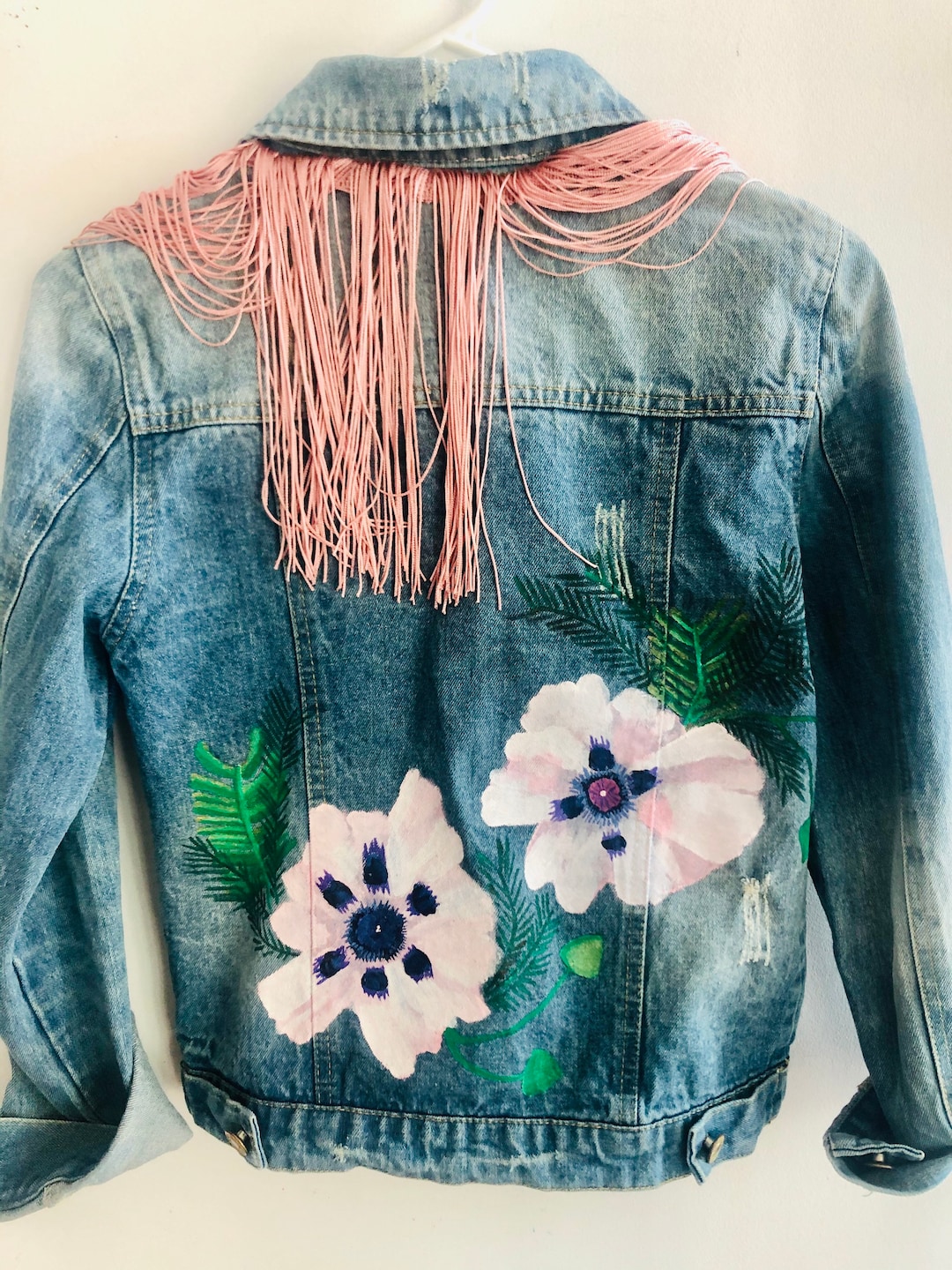 Vintage Womens Hand Painted Denim Jacket Flowers - Etsy