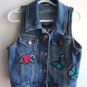 Hand Painted Kid's Denim Vest Flowers image 2