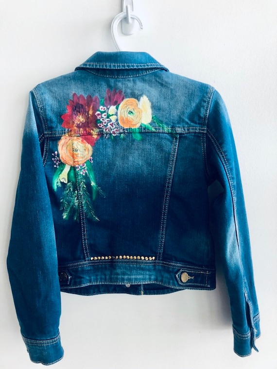 Customizable Hand Painted Kid's Denim Jacket Flower | Etsy