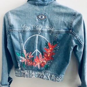 Hand Painted Womens Denim Jacket Peace image 4