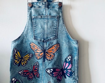 One of a kind hand painted butterfly denim dress