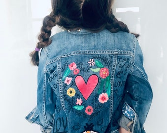 Veste en jean pour enfant peinte à la main - Love