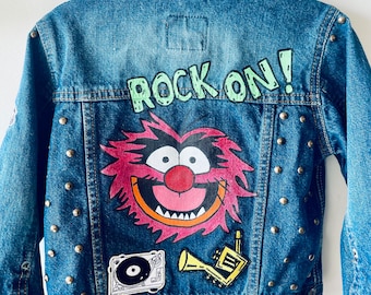 One of a Kind Hand Painted Denim Jacket - Animal