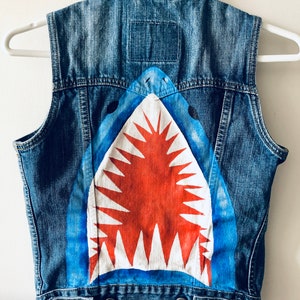 Hand Painted Women&#39;s Denim Vest - Shark