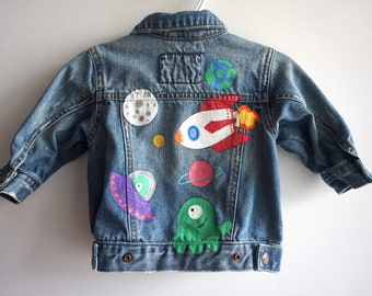 Hand Painted Kid's Denim Jacket Space Theme