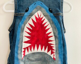 Hand Painted Kid's Denim Vest - Shark