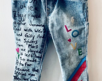 One of a kind hand painted kiid’s denim jeans