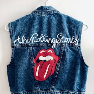 Handbemalte Damen Jeansweste - Rolling Stones