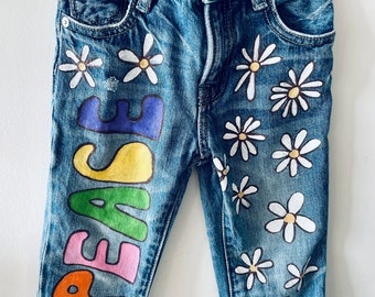 Handbemalte Kinder Peace Jeans