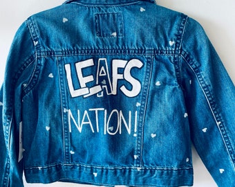 On of a Kind Hand Painted Kids Denim Jacket - Hockey